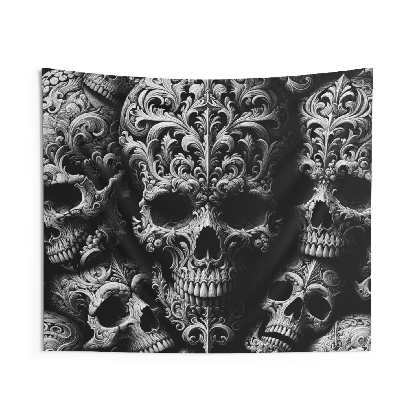 Obsidian Trek: Black Gothic, Skull Embossed, Indoor Wall Tapestries