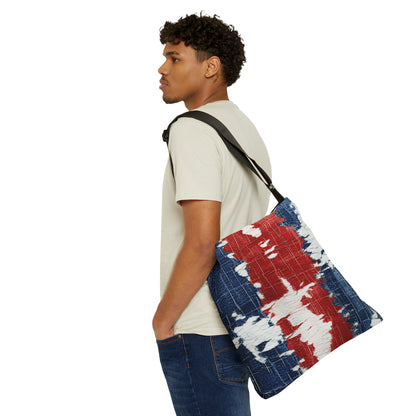 Rojo, blanco y azul patriótico: estilo denim desgastado, tela rasgada - Bolso de mano ajustable (AOP)