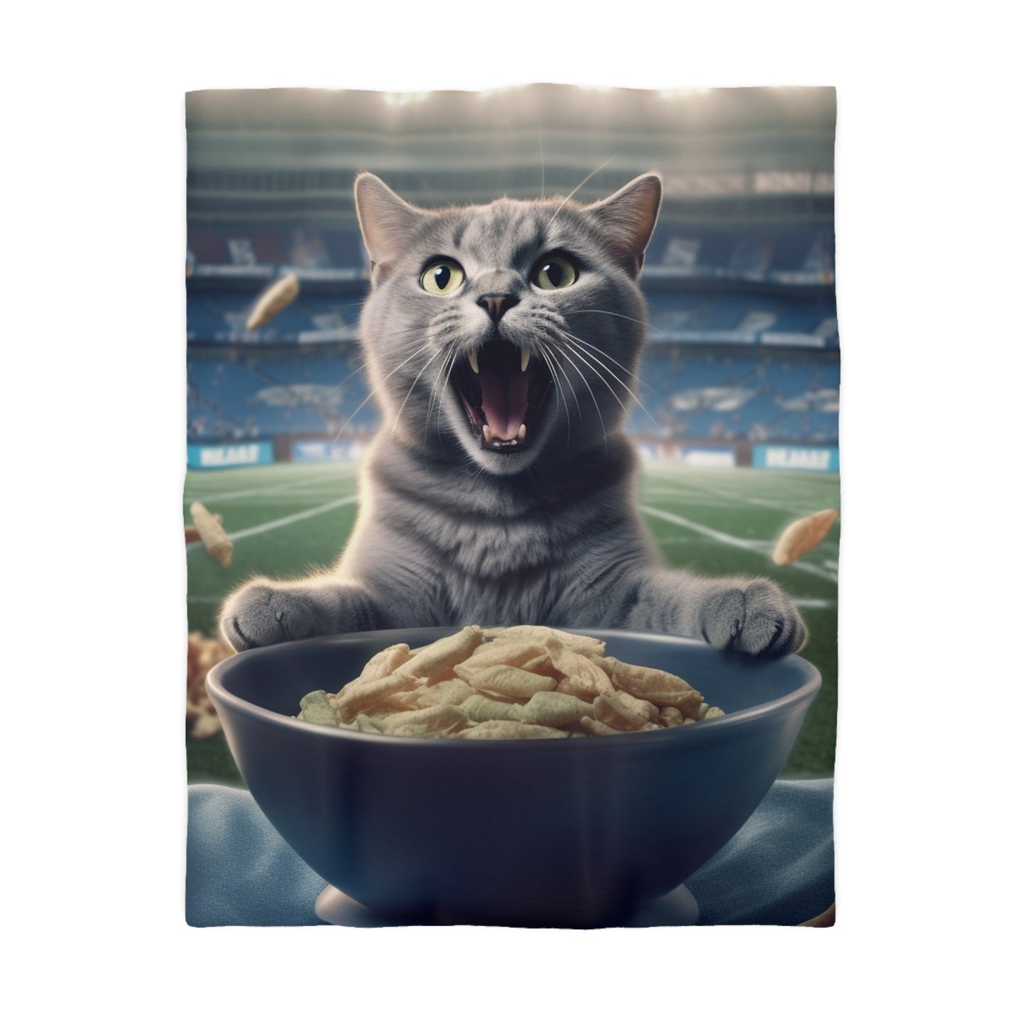 Halftime Football Feline: Screaming Sports Fan Cat Stadium Food Kitten - Microfiber Duvet Cover