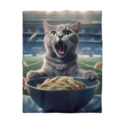 Felino de fútbol de entretiempo: gatito que grita, aficionado a los deportes, gato, comida en el estadio, funda nórdica de microfibra