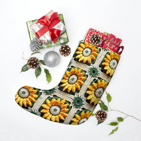 Sunflower Crochet Elegance, Granny Square Design, Radiant Floral Motif. Bring the Warmth of Sunflowers to Your Space - Christmas Stockings