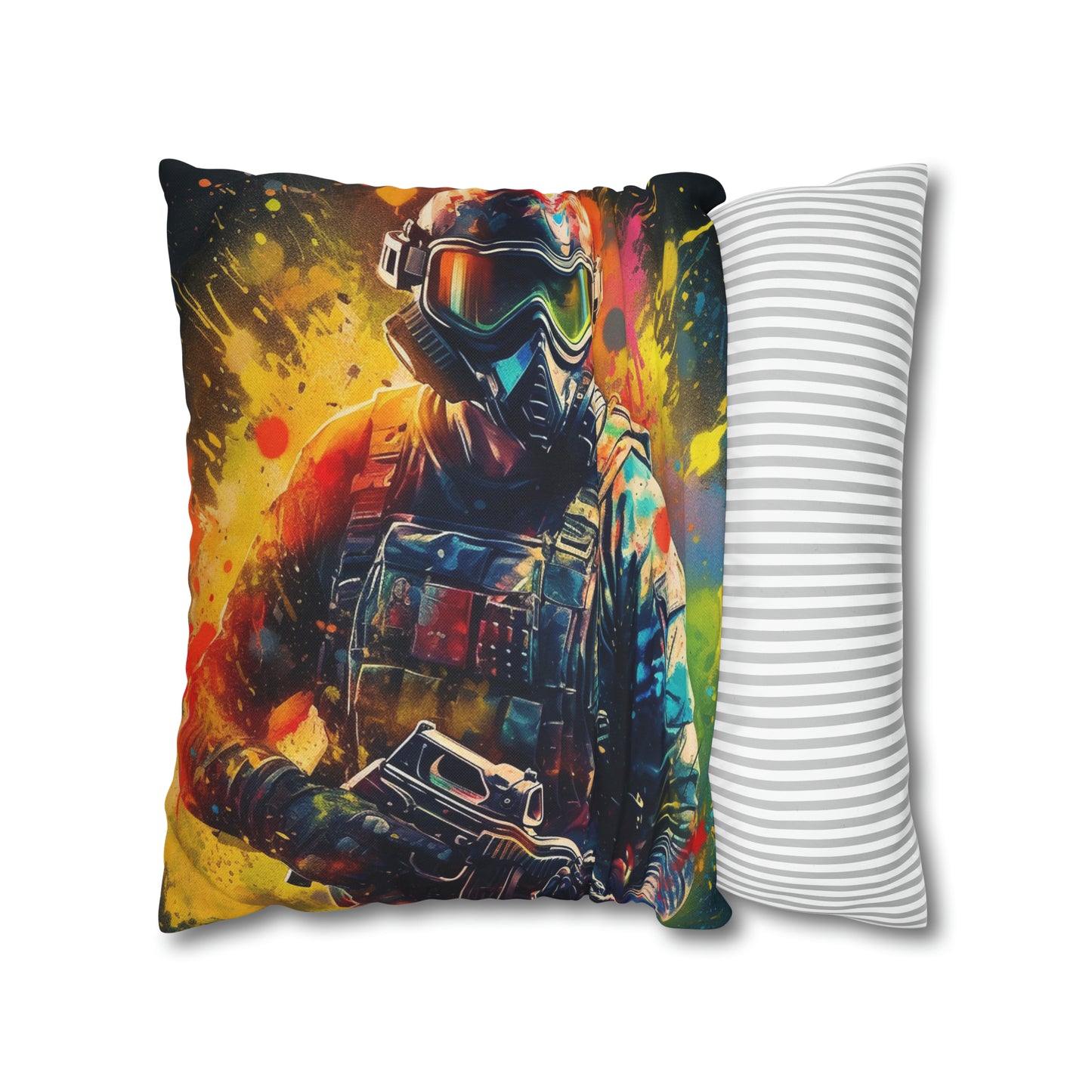 Paintball Game Sport: Professional Action Shot Target Player - Spun Polyester Square Pillow Case