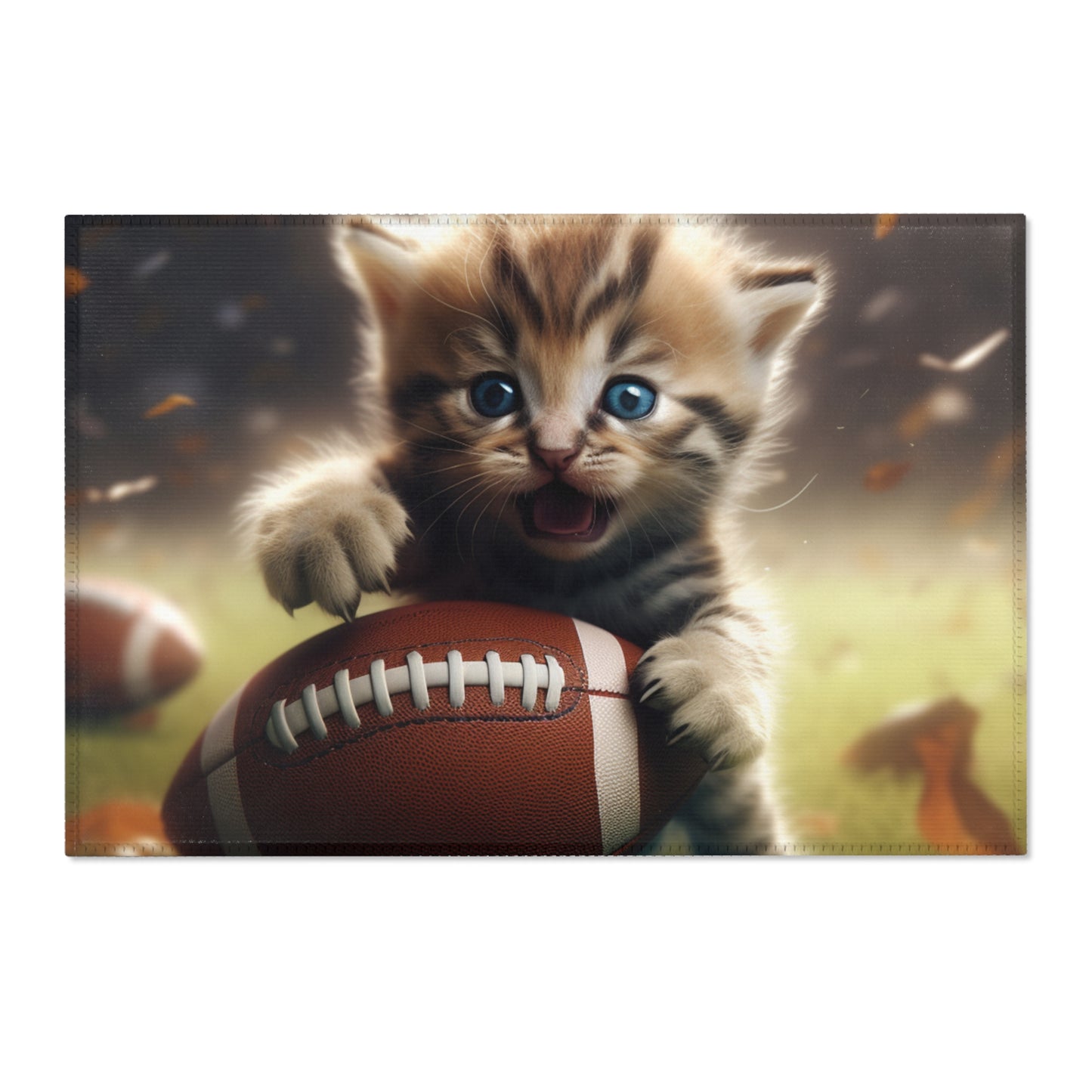 Football Kitten Touchdown: Tabby's Winning Play Sport Game - Area Rugs