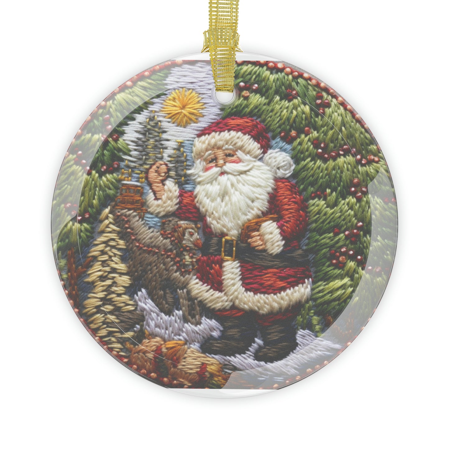 Santa Claus Pines Crochet, Festive Forest, Christmas Tree & Claus, Yuletide Landscape - Glass Ornament Bundles