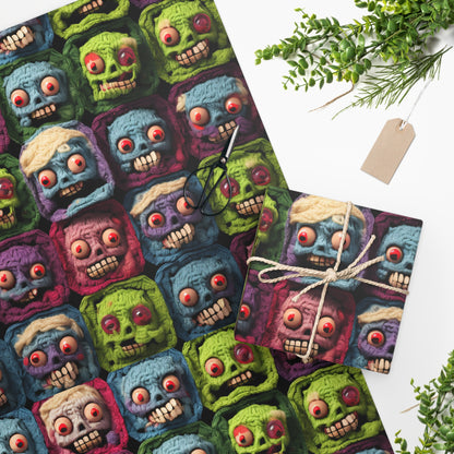 Zombie Crochet Halloween Spooky Holiday Festive Horror Living Dead - Wrapping Paper