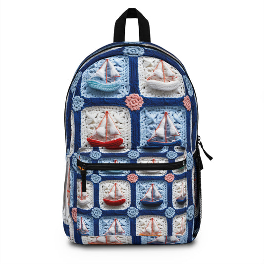 Crochet Boat Ship Sea Vessel Ocean Beach Travel Yacht Design - Backpack