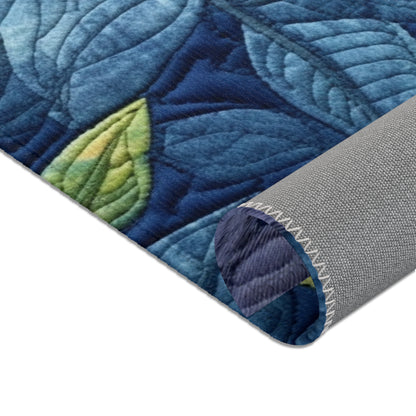 Floral Embroidery Blue: Denim-Inspired, Artisan-Crafted Flower Design - Area Rugs