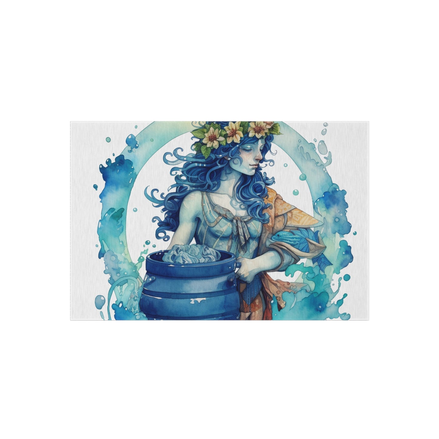 Artistic Aquarius Zodiac - Watercolor Water-Bearer Depiction - Outdoor Rug