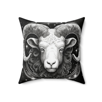 Zodiaco Aries, diseño de símbolo de carnero, elemento fuego, almohada cuadrada de poliéster hilado 