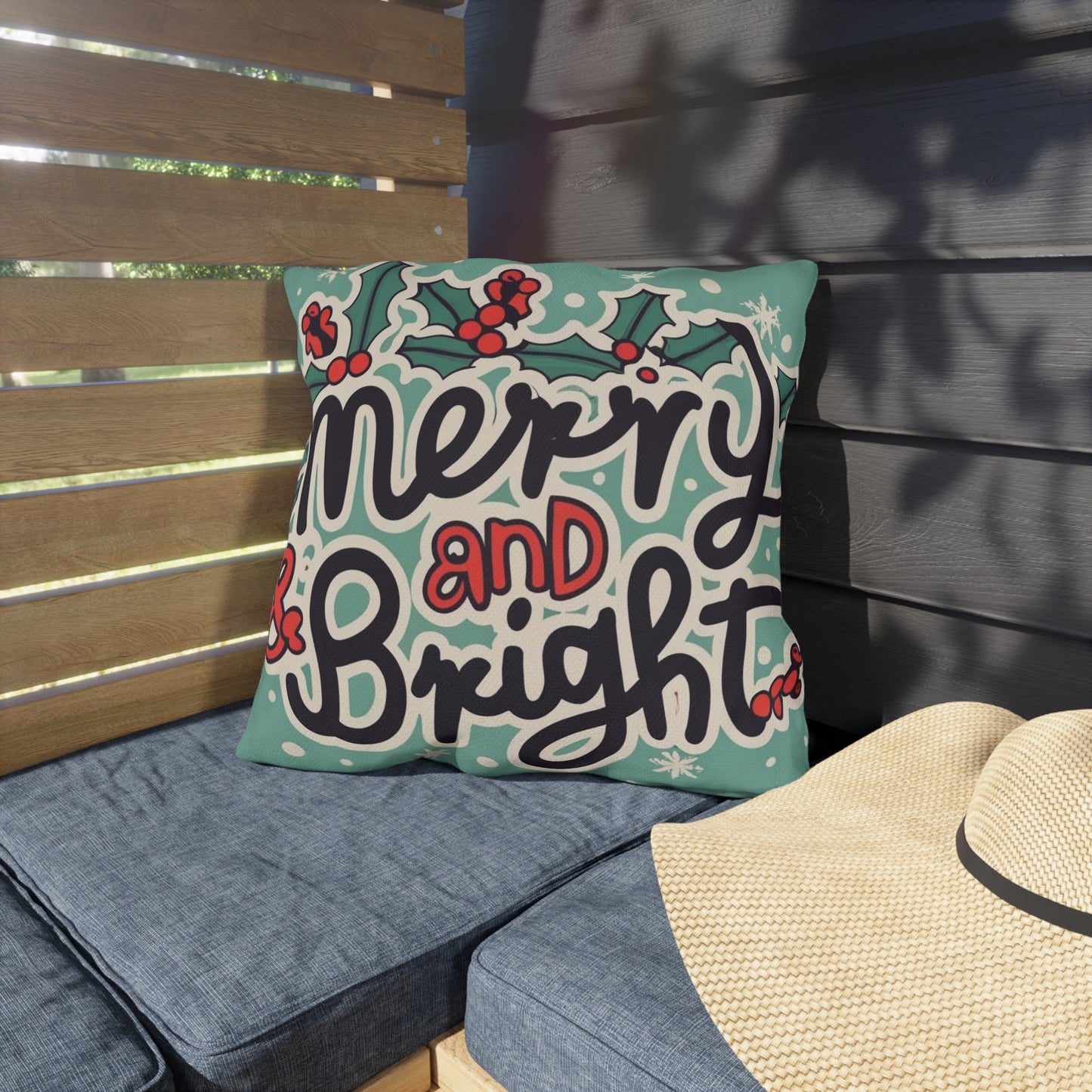 Merry and Bright Christmas Theme Holiday - Outdoor Pillows