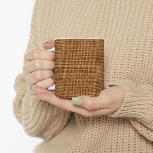 Brown Light Chocolate: Denim-Inspired Elegant Fabric - Ceramic Mug 11oz