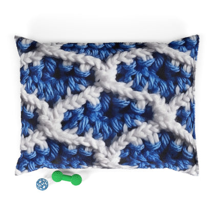 Blueberry Blue Crochet, White Accents, Classic Textured Pattern - Dog Pet Bed