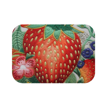 Berry Delight: Sun-Kissed Strawberries Fields Meet Embroidered Style Strawberry Patterns - Bath Mat