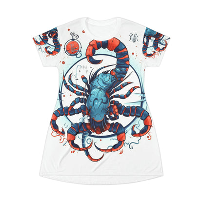 Cute Scorpio Zodiac Sign - Big Claws, Long Tail Cosmic Astrology Symbol - T-Shirt Dress (AOP)