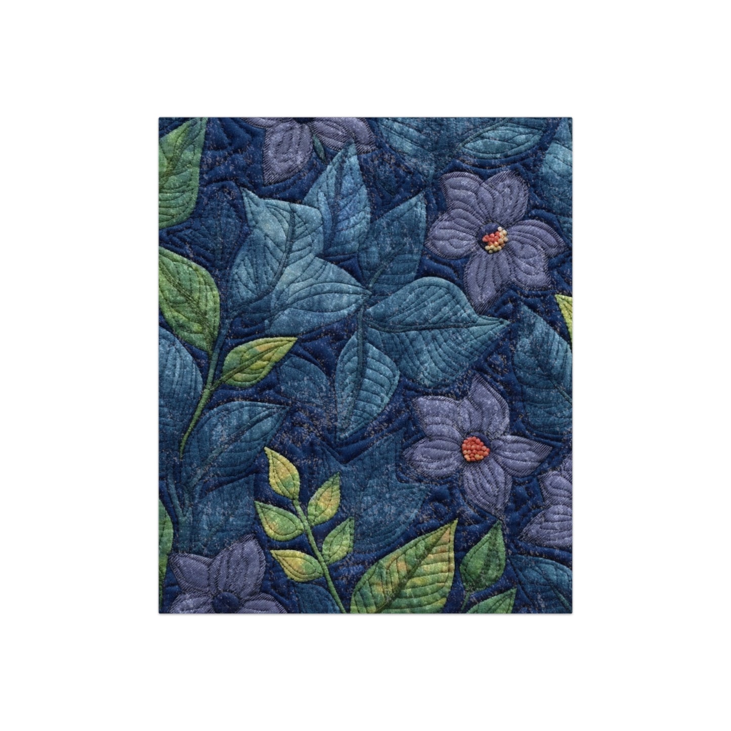 Floral Embroidery Blue: Denim-Inspired, Artisan-Crafted Flower Design - Crushed Velvet Blanket