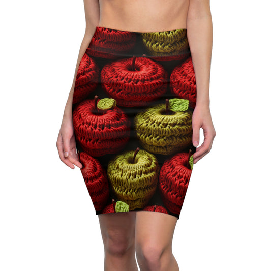 Crochet Apple Amigurumi - Big American Red Apples - Healthy Fruit Snack Design - Women's Pencil Skirt (AOP)