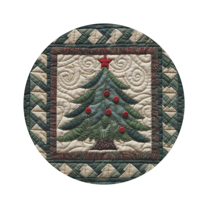 Christmas Tree Quilt Art - Cottagecore Festive Charm - Nostalgic Grandmillennial Style - Vintage Inspired Holiday Decor - Round Rug