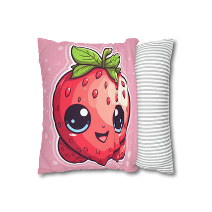 Kawaii Strawberry Adventure - Anime Classic Traditional Japanese Fruit - Otaku Artwork - Spun Polyester Square Pillow Case