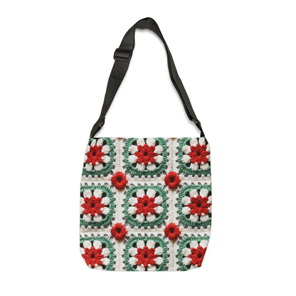 Christmas Granny Square Crochet, Cottagecore Winter Classic, Seasonal Holiday - Adjustable Tote Bag (AOP)