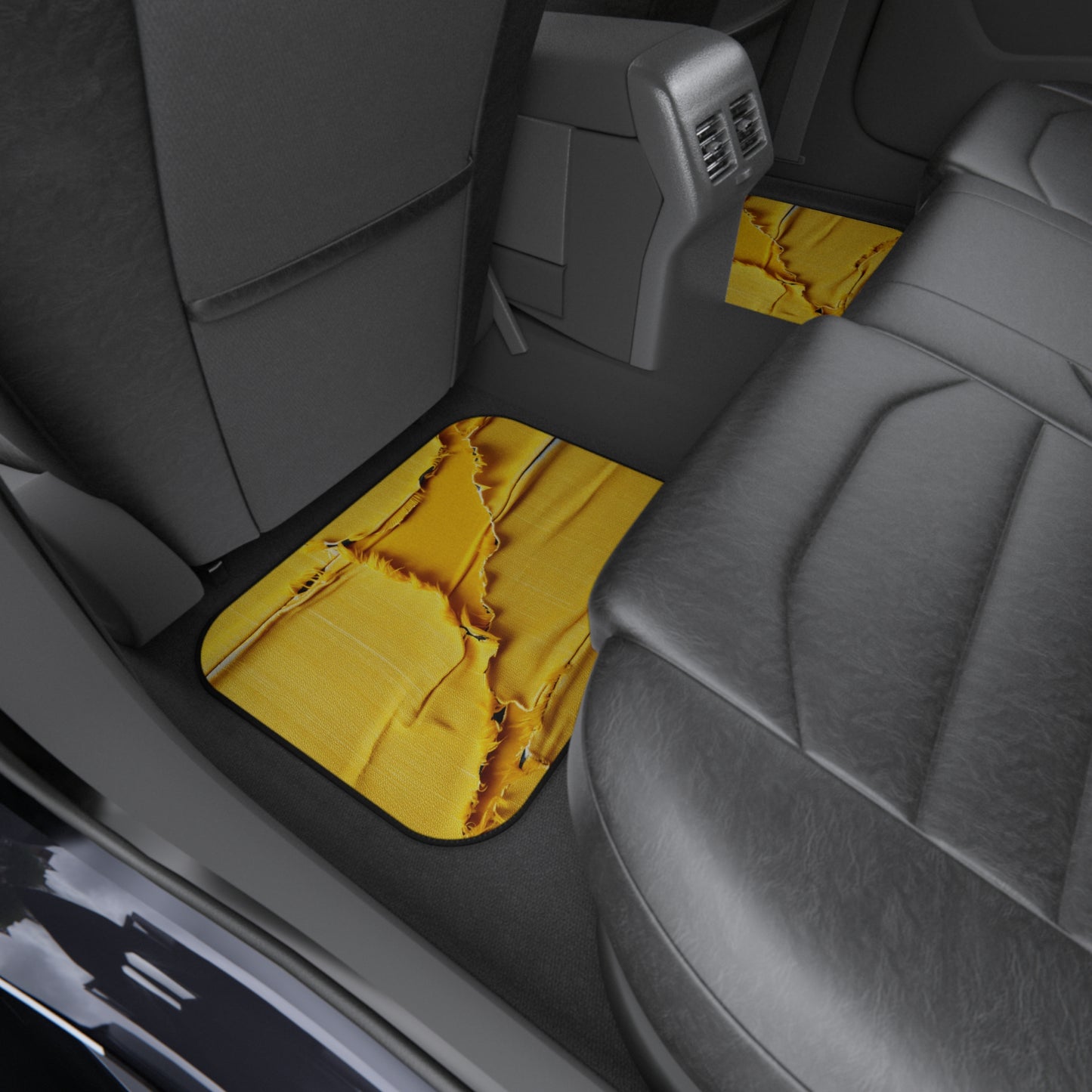 Banana Yellow Lemon: Bold Distressed, Denim-Inspired Fabric - Car Mats (Set of 4)