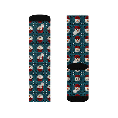 Snowman Crochet Craft, Festive Yuletide Cheer, Winter Wonderland - Sublimation Socks