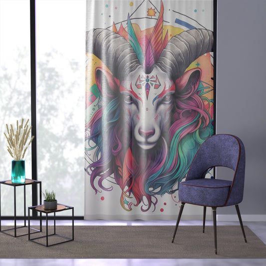 Estilo Chill Capricornio - Diseño de astrología multicolor de líneas finas - Cortina de ventana