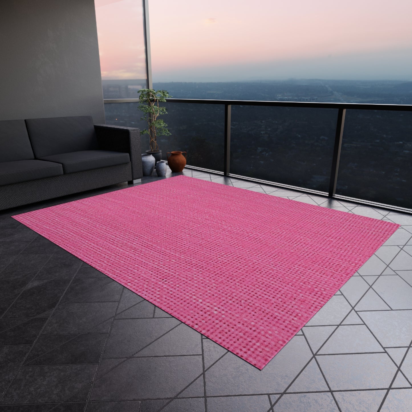 Doll-Like Pink Denim Designer Fabric Style - Outdoor Rug