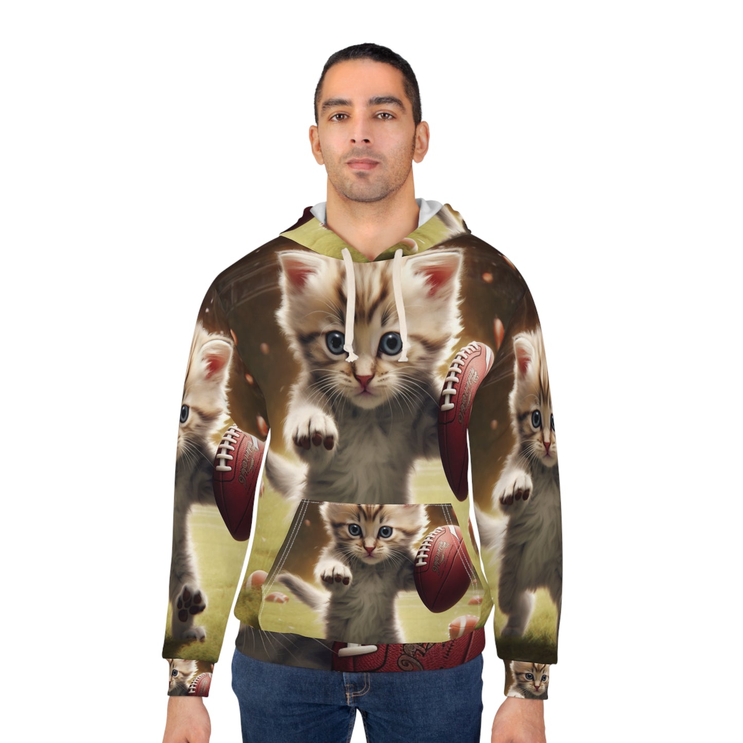 Football Kitty Fantasy: Feline Cat American Sport Quarterback - Unisex Pullover Hoodie (AOP)