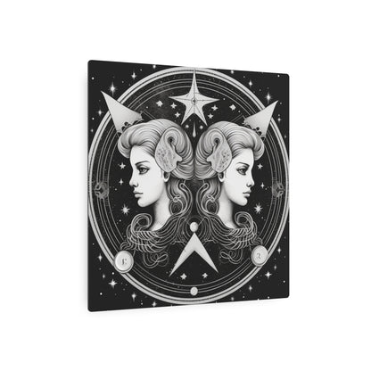 Gemini Zodiac-Themed, White Aluminum Metal Art Sign, Decor