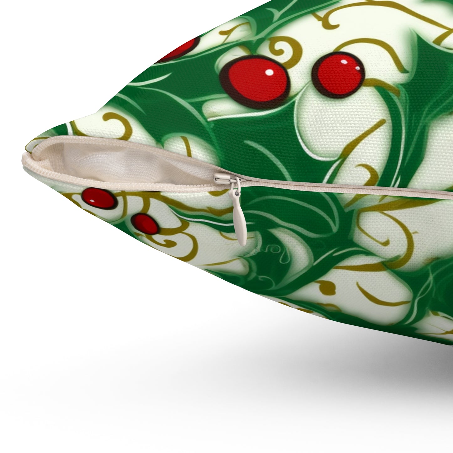 Holiday Elegance: Christmas Holly Swirls Design - Spun Polyester Square Pillow