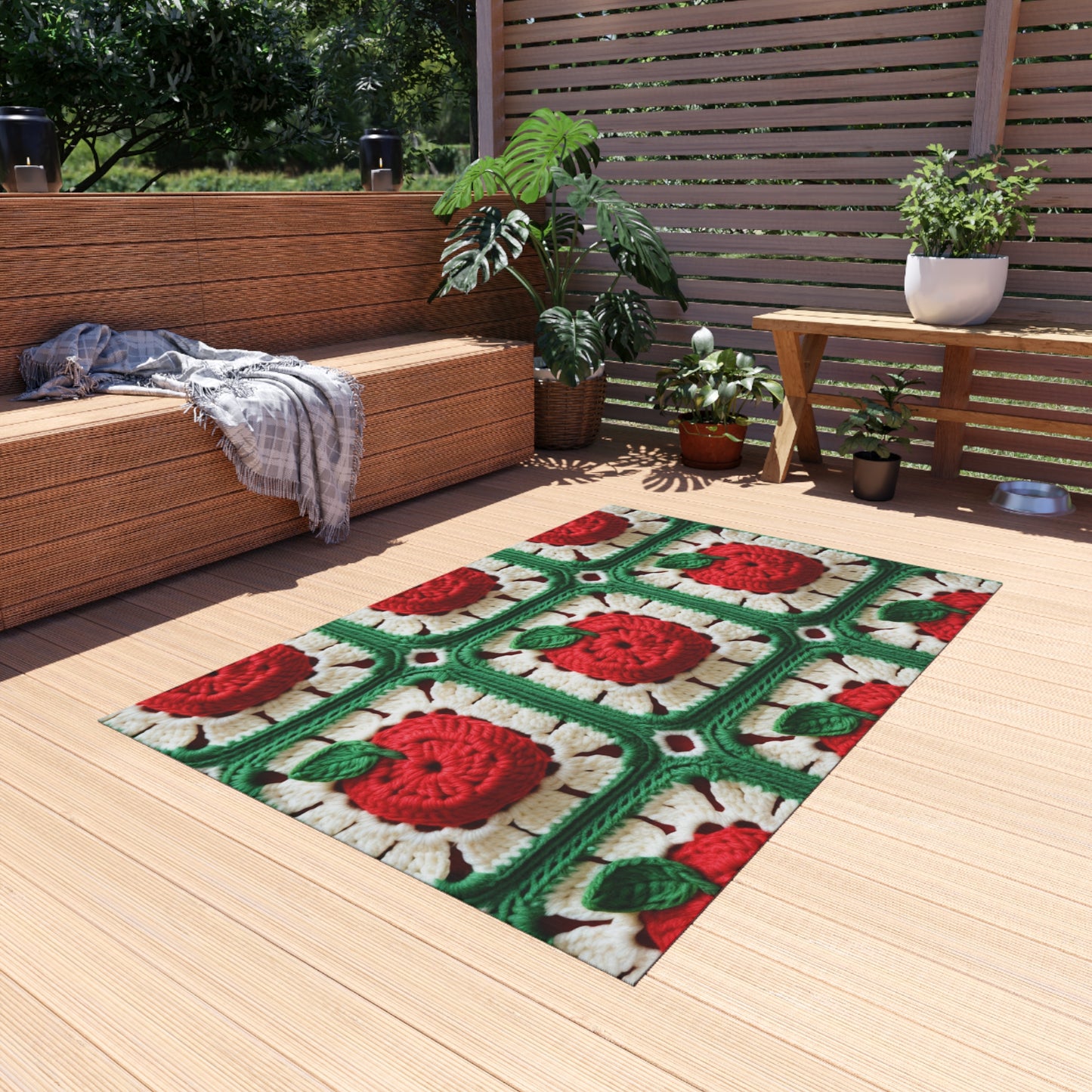 Apple Granny Square Crochet Pattern: Wild Fruit Tree, Delicious Red Design - Outdoor Rug