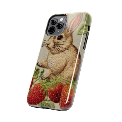 Strawberry Bunny Rabit - Embroidery Style - Strawberries Fruit Munchies - Easter Gift - Tough Phone Cases