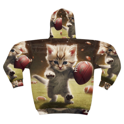 Football Kitty Fantasy: Feline Cat American Sport Quarterback - Unisex Zip Hoodie (AOP)