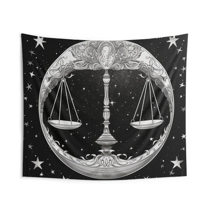 Libra Custom Wall Tapestry, Black White Scales Design, 100% Polyester, Multiple Sizes