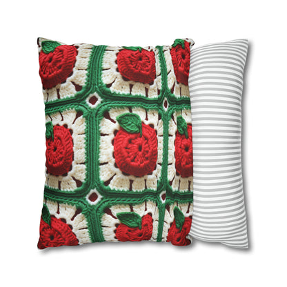 Apple Granny Square Crochet Pattern: Wild Fruit Tree, Delicious Red Design - Spun Polyester Square Pillow Case