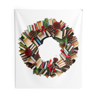 Holiday Book Wreath: Festive Literary Book Lover & Christmas Pinecone Arrangement - Indoor Wall Tapestries