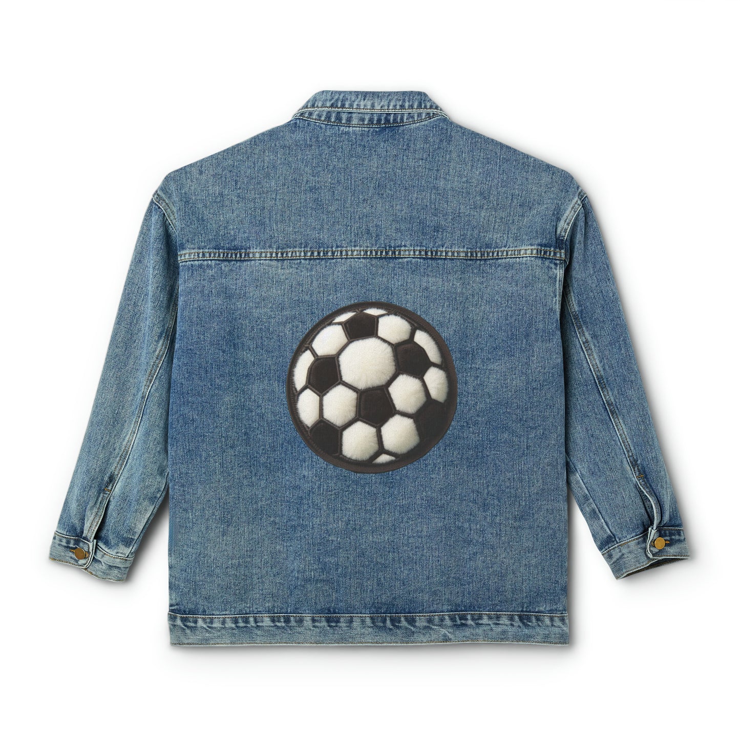 Soccer Ball Sport, Chenille Patch Graphic, Women's Denim Jacket