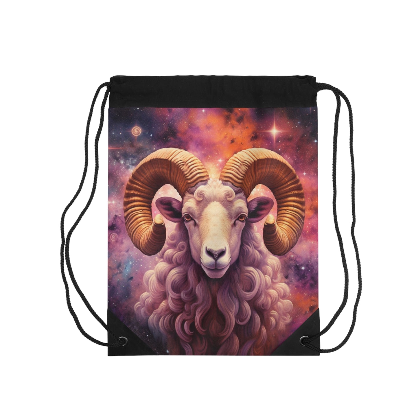 Mystic Aries Constellation - Vibrant Astrology Art - Zodiac Ram - Drawstring Bag
