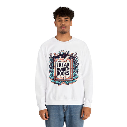 Leo libros prohibidos - Serenidad botánica con ilustración de libros caprichosos - Sudadera unisex Heavy Blend™ Crewneck