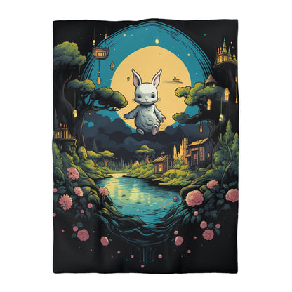 White Rabbit Mystery Psychedelic Fantasy Anime Cartoon Bunny - Funda nórdica de microfibra 