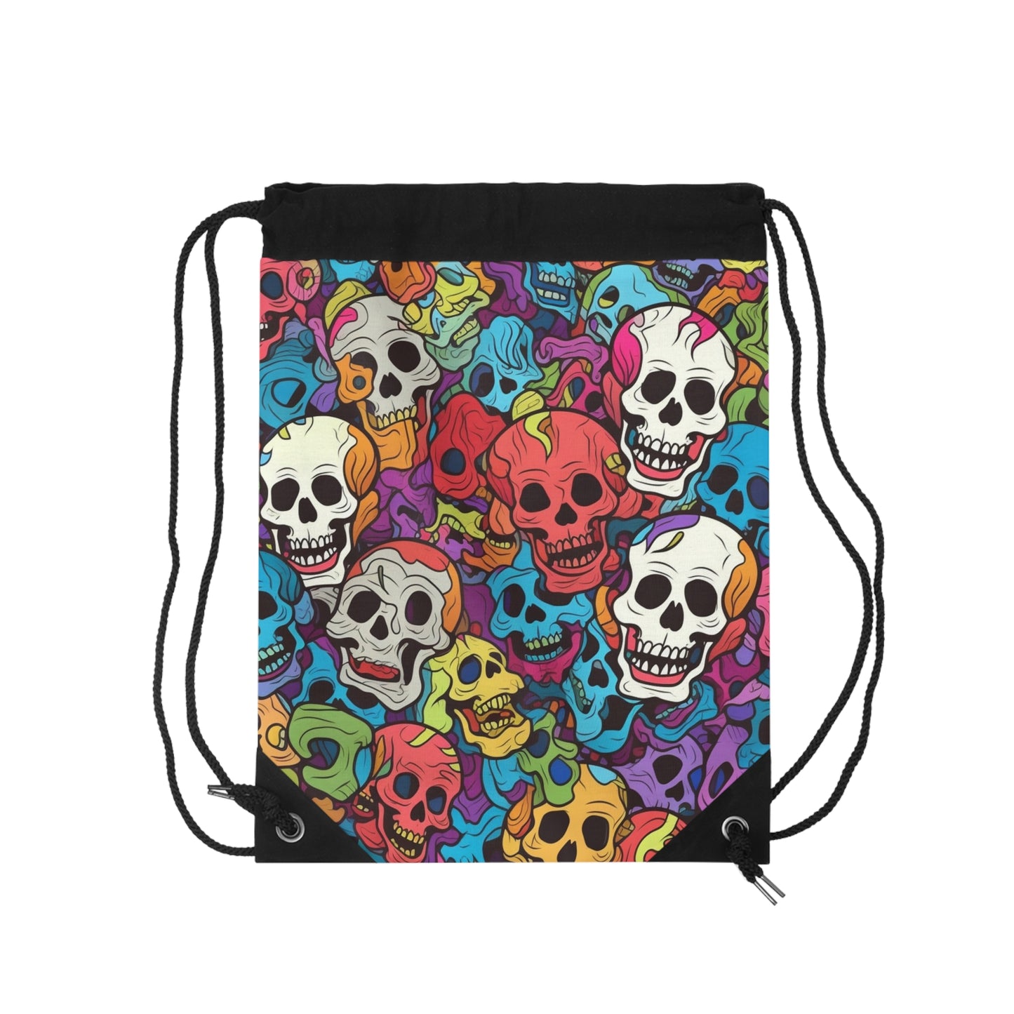 Patrón de cabeza de calavera de arco iris psicodélico, colores vibrantes - Mochila saco