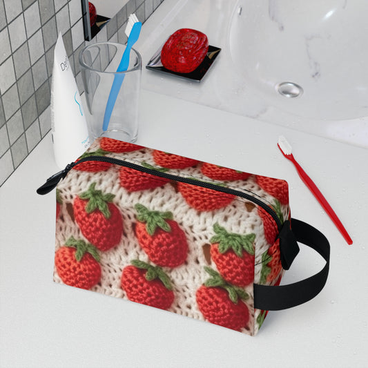Strawberry Traditional Japanese, Crochet Craft, Fruit Design, Red Berry Pattern - Toiletry Bag