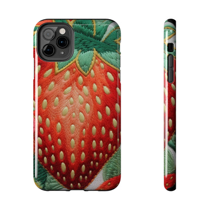 Berry Delight: Sun-Kissed Strawberries Fields Meet Embroidered Style Strawberry Patterns - Tough Phone Cases