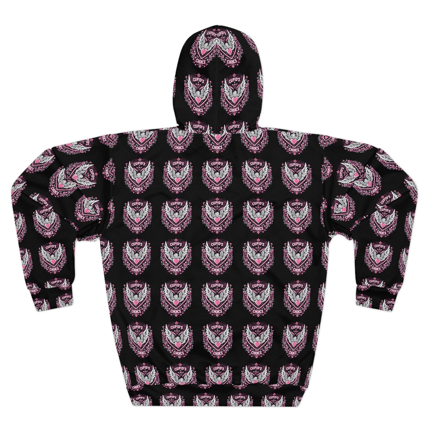 Cupids Choice Crest with Heart and Wings - Love and Romance Valentine Themed - Unisex Pullover Hoodie (AOP)