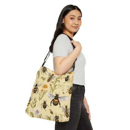 Whimsical Bees & Honeycombs Nature-Friendly Pattern Design Adjustable Tote Bag (AOP)