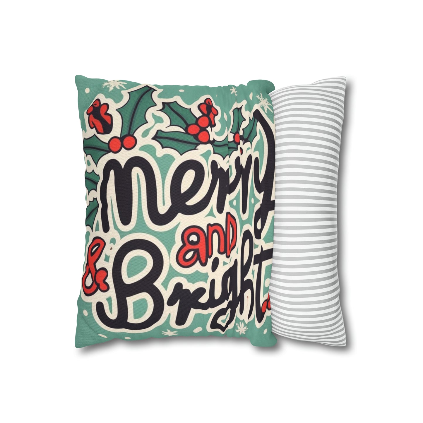 Merry and Bright Christmas Theme Holiday - Spun Polyester Square Pillow Case