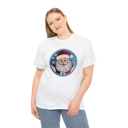 Santa Chenille Patch: Christmas Festive Holiday Design - Unisex Heavy Cotton Tee