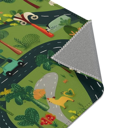 Jungle Journey: Kids' Car Roadway in Lush Forest Setting Play - Area Rugs