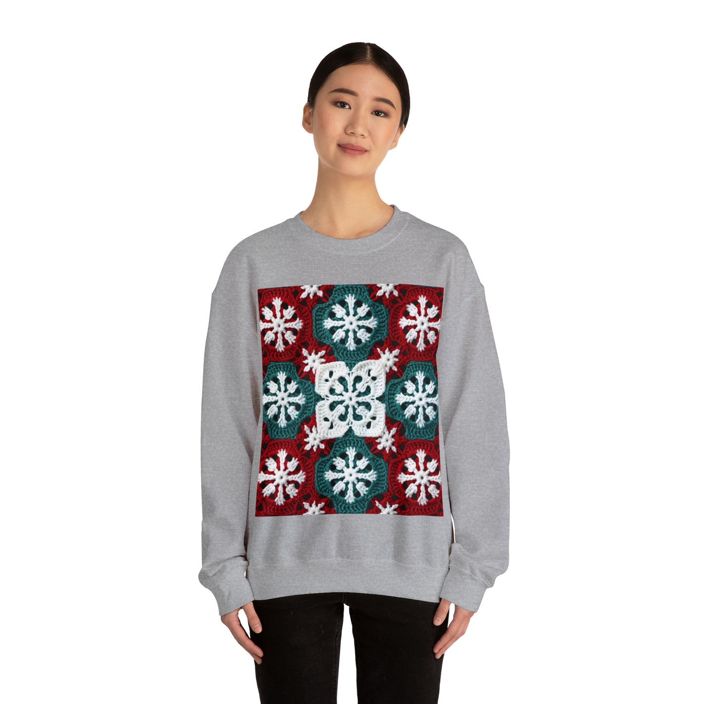 Christmas Snowflake Crochet, Festive Yuletide, Winter Wonderland Craft, Ice Crystal, Holiday Decor, Seasonal Adornments - Unisex Heavy Blend™ Crewneck Sweatshirt