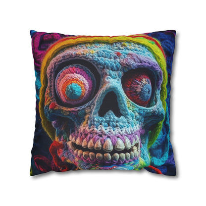 Crochet Skull Halloween Scary Horror Design - Spun Polyester Square Pillow Case